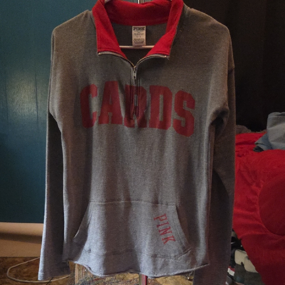 PINK Victoria's Secret Woman's Gray and Red Half Zip-Up Sweater Size Small